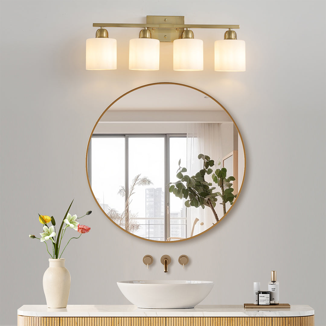 Minimalist Bathroom Vanity Light — Creamy White Glass, Metal Frame, E26, 4/5/6/8/10-Light, Matte Black / Sand Nickel / Copper