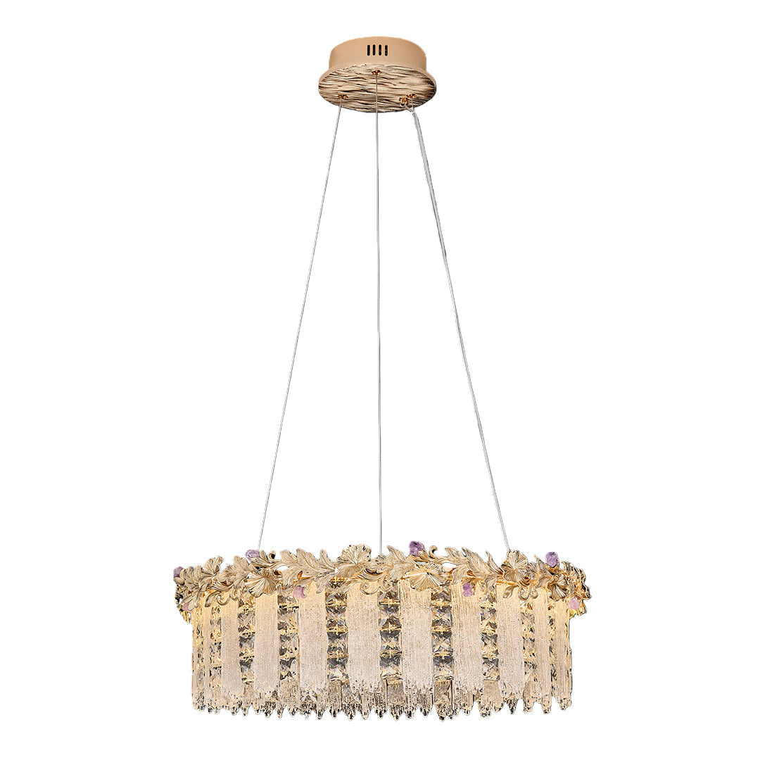 Minimalist French Crystal Chandelier — Champagne Gold Steel, Three-Color Dimming, 31.5" Adjustable Rope, Single- or Double-Layer