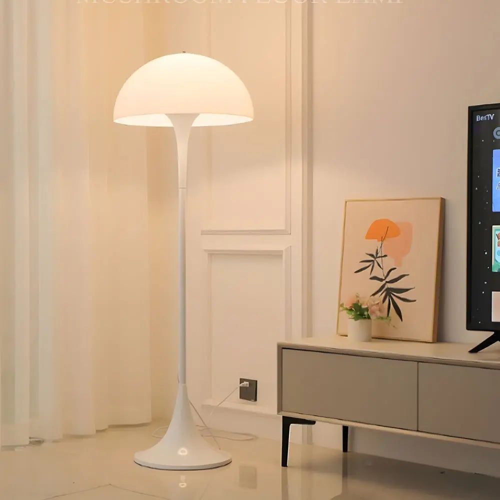 Modern White Dimmable Mushroom Dome Floor Lamp with Downlight Luxe