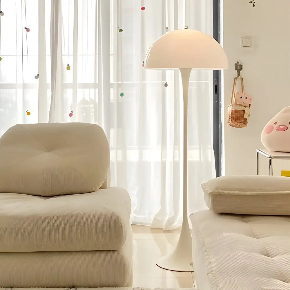 Modern White Dimmable Mushroom Dome Floor Lamp with Downlight Luxe