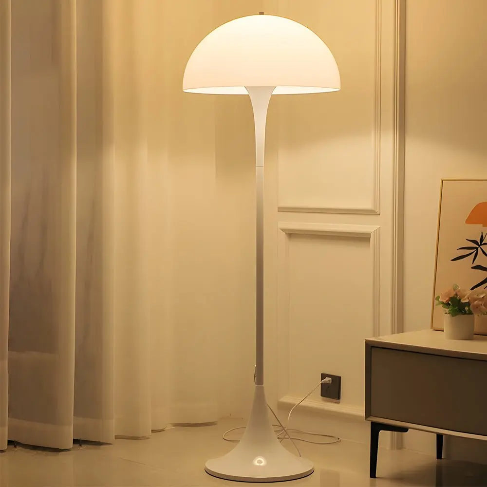 Modern White Dimmable Mushroom Dome Floor Lamp with Downlight Luxe