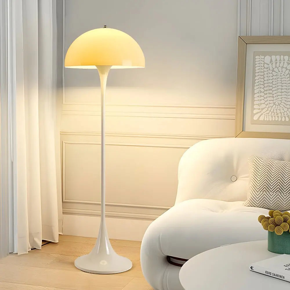 Modern White Dimmable Mushroom Dome Floor Lamp with Downlight Luxe