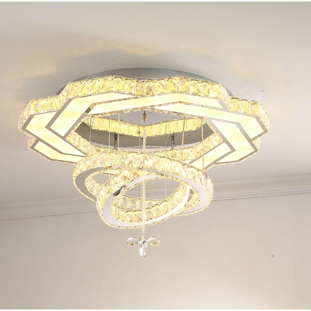 Concentric Crystal LED Flush Mount — Stainless Steel, Gold or Silver, 20"/24"/31", Vintage