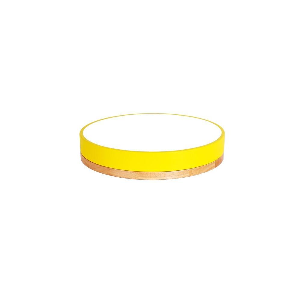 Circular Drum LED Flush-Mount Ceiling Light — Metal and Wood, 16", Three-Color Dimming, Remote Control