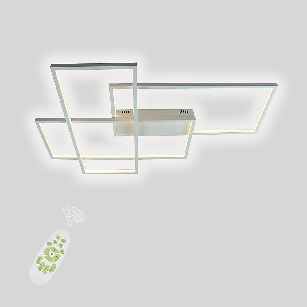 Overlapping Rectangles Geometric Flush-Mount Ceiling Light — Aluminum, 90W LED, Dimmable with Remote, 40" × 27"