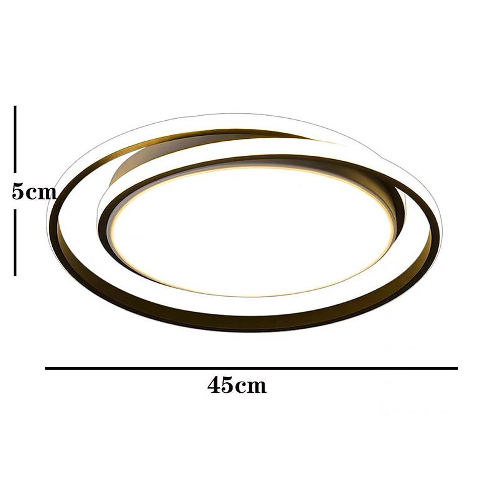 Circular LED Flush-Mount Ceiling Light — Black and Gold, Metal and Acrylic, 18" Diameter, Bedroom