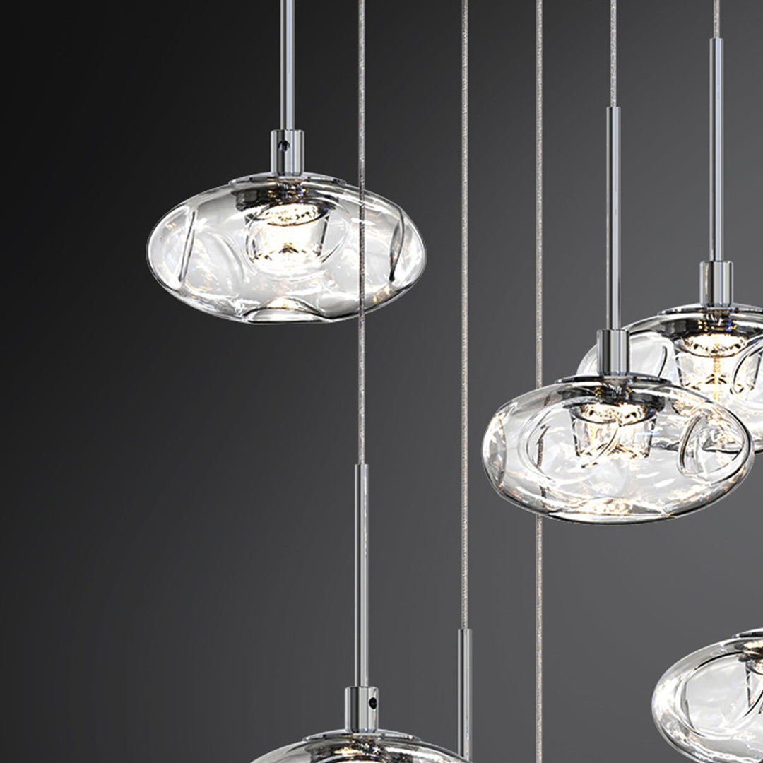 Minimalist Ring Chandelier for High Ceilings — Stainless Steel, Nanoclear Glass, LED, 7/8/12/18-Light, Dimmable, Chrome or Gold