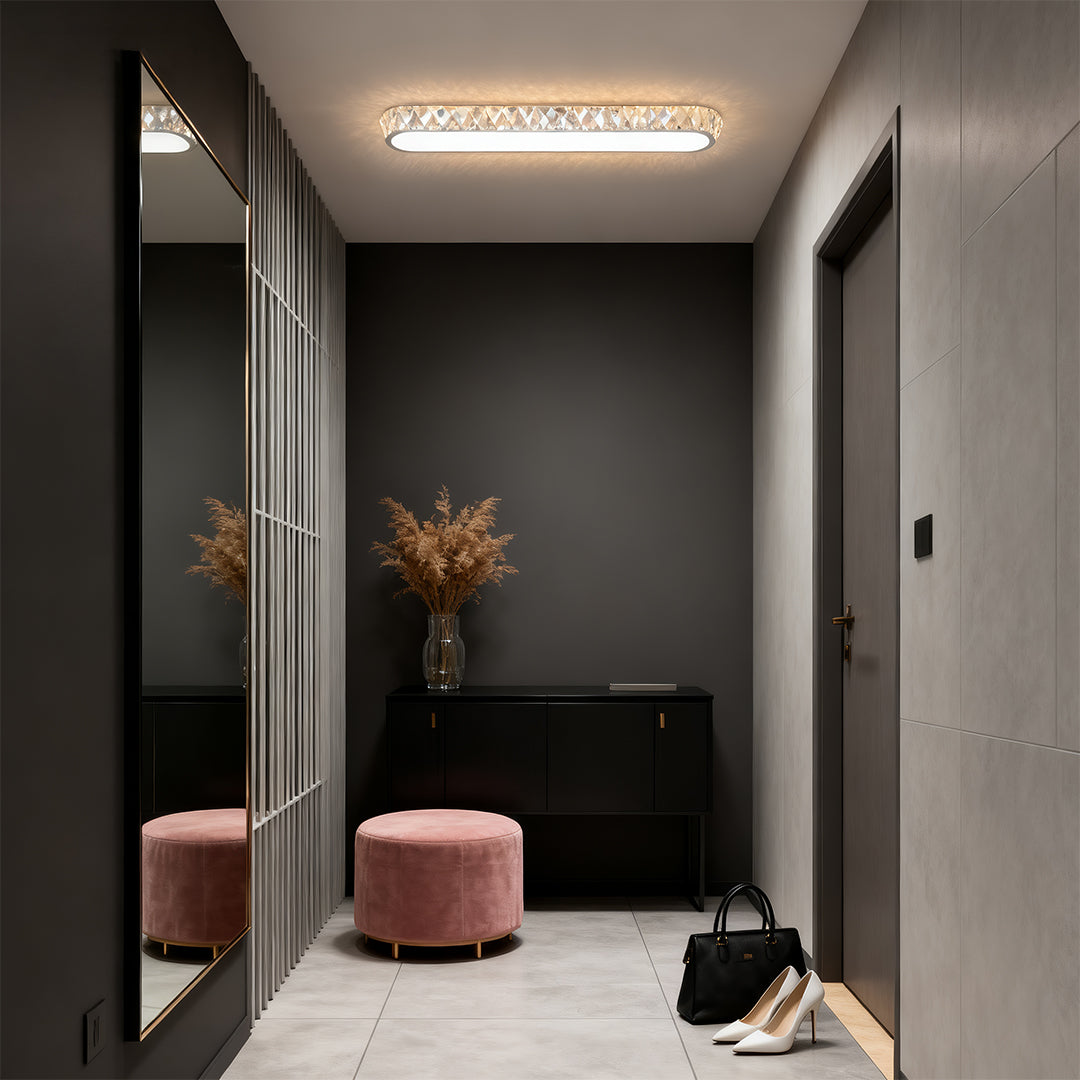 Modern Minimalist Crystal Flush-Mount Light — Stainless Steel, LED, Three-Color Dimming, 15.7"–39.4"