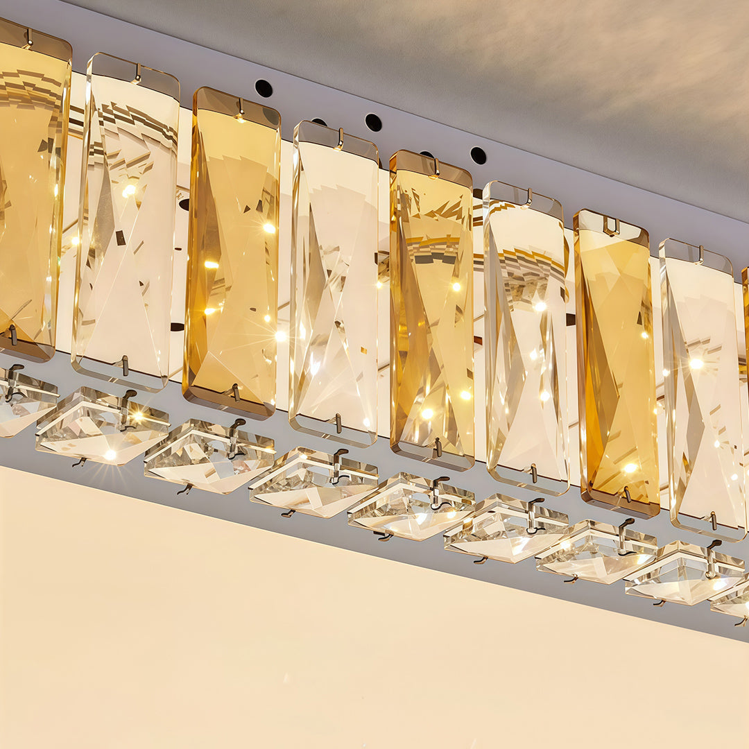 Crystal LED Flush-Mount Ceiling Light — Stainless Steel, Round / Square / Rectangle, 3-Step Dimming (3000K / 4500K / 6000K)