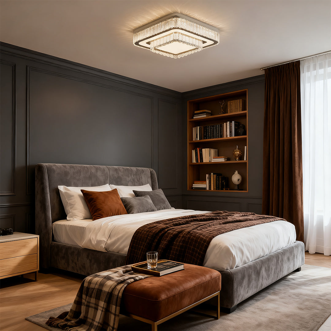 Modern Crystal Flush-Mount Light — Stainless Steel, Round/Square/Rectangle, 3-Step Dimming, LED