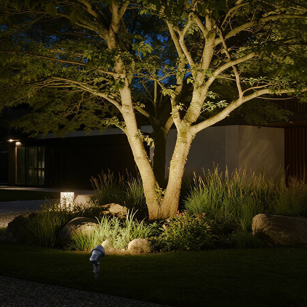Minimalist LED Ground Stake Spotlight — Aluminum, 12W CREE LED, 3000K, IP65 Weatherproof