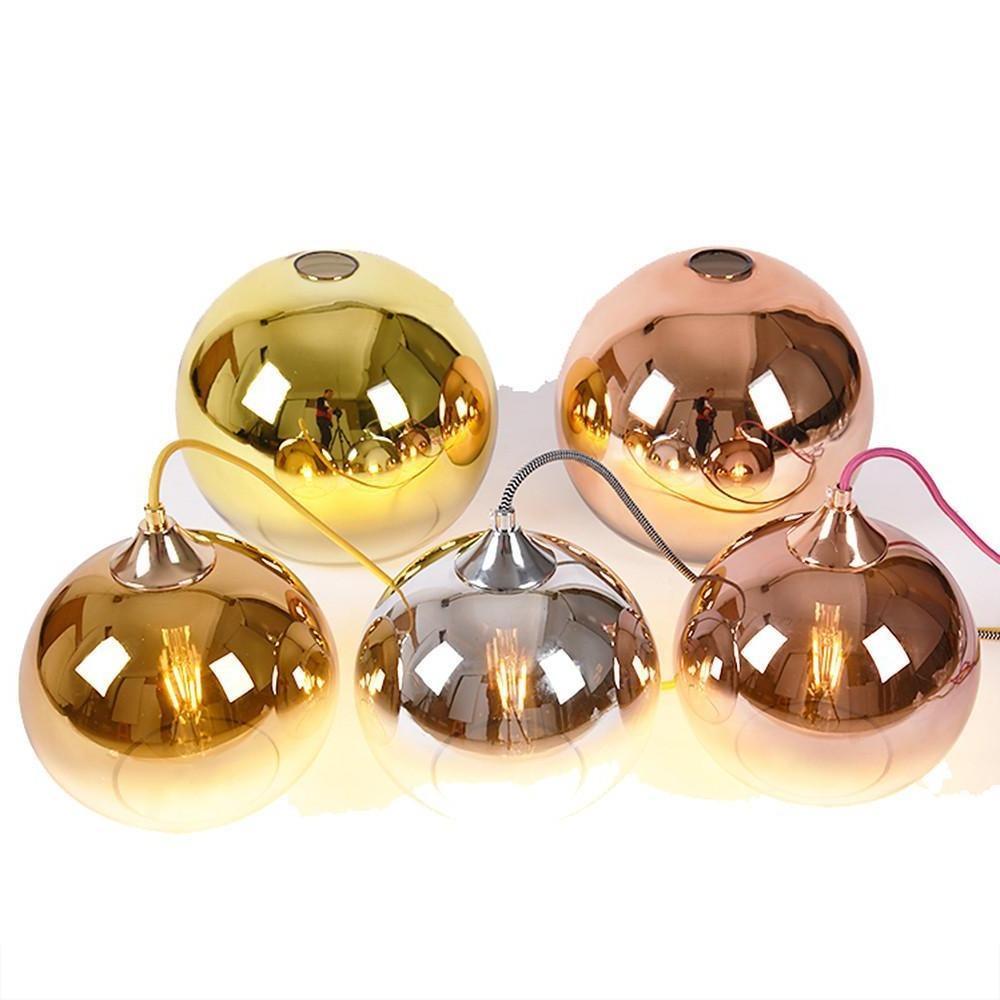 Gradient Glass Globe Mini Pendant — Metal, E26/E27, 12" Diameter, 59" Adjustable Cord, Rose Gold / Chrome / Gold