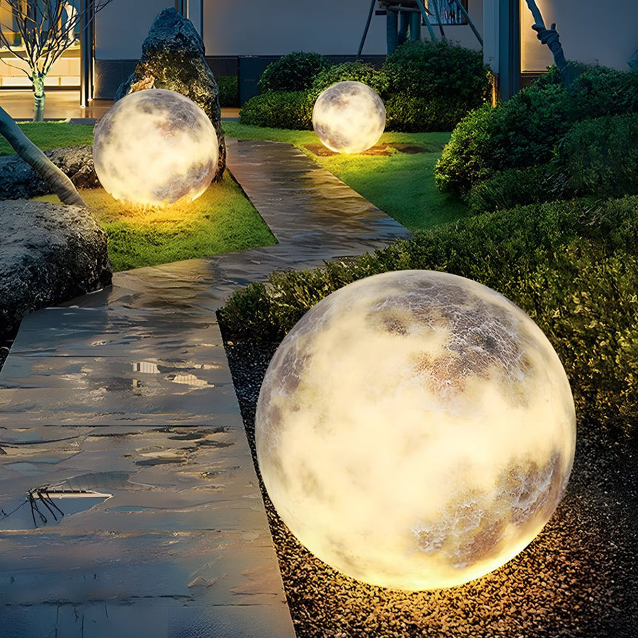 Moon Globe Outdoor Lawn Light — PE Fiberglass, E27 LED, IP65, 3 Sizes (9.8"–23.6"), 12W–24W, Warm White