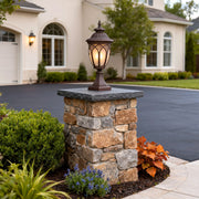 Vintage Outdoor Pillar Light — Cast Aluminum with Glass Shade, 12W E27, IP44 Weatherproof