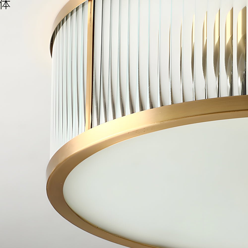 Drum Flush-Mount Ceiling Light — Burnished Brass, Clear Ribbed Glass, E27, 13.8" or 17.7"