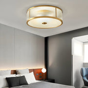 Drum Flush-Mount Ceiling Light — Burnished Brass, Clear Ribbed Glass, E27, 13.8" or 17.7"