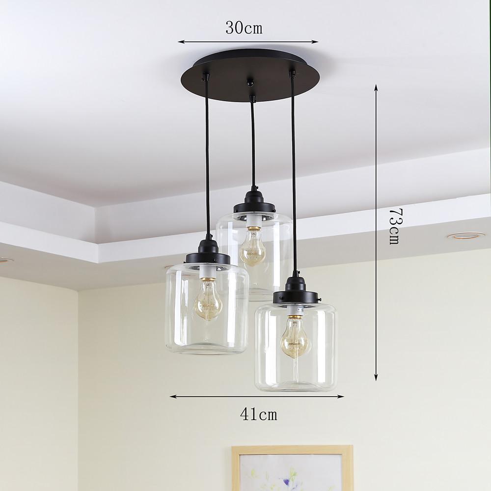 3-Light Industrial Glass Foyer Chandelier — Metal, Clear Glass Shades, 40W, 3000K