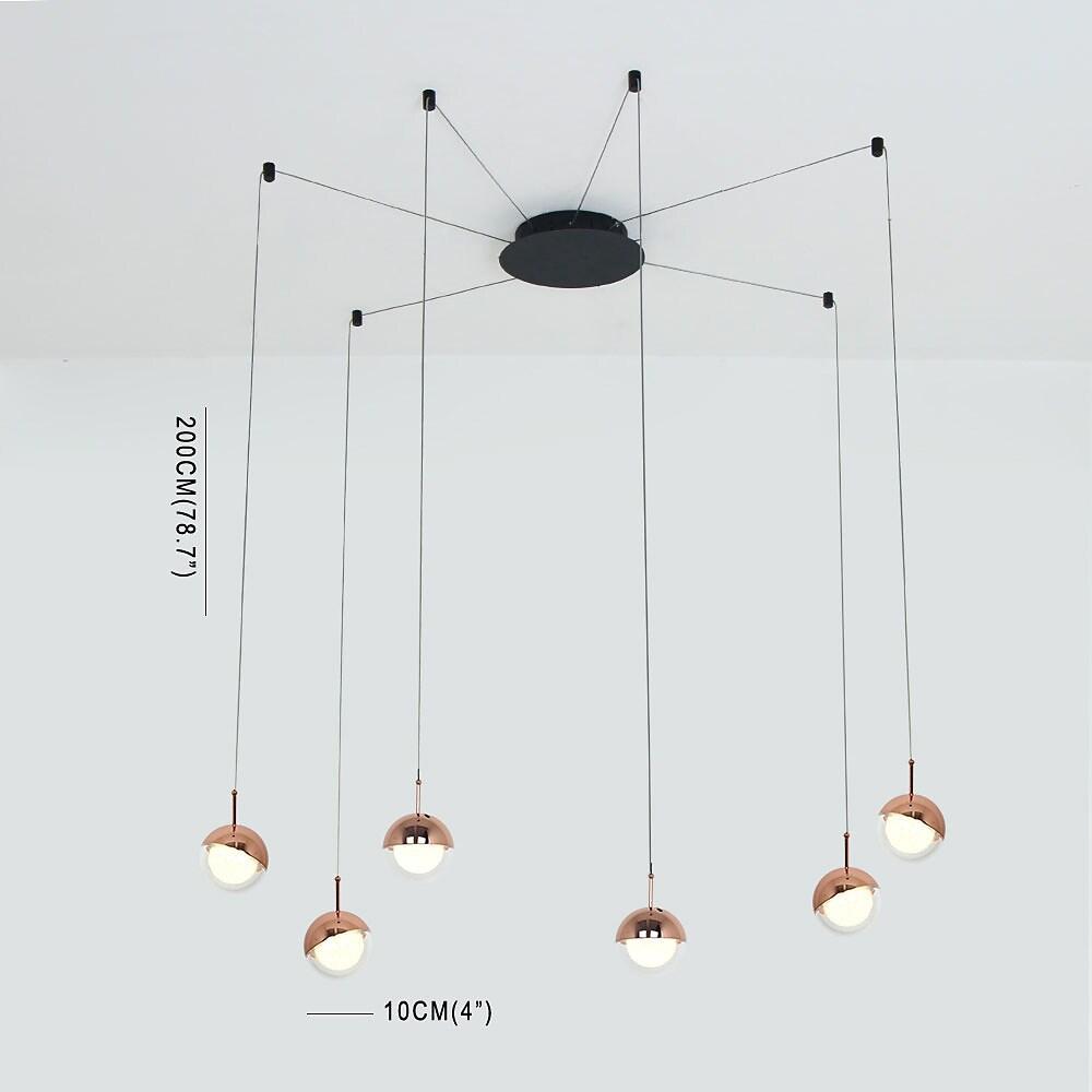 6-Light Mini Globe Cluster Chandelier — Metal and Acrylic, 5W LED, 79" Adjustable Cord