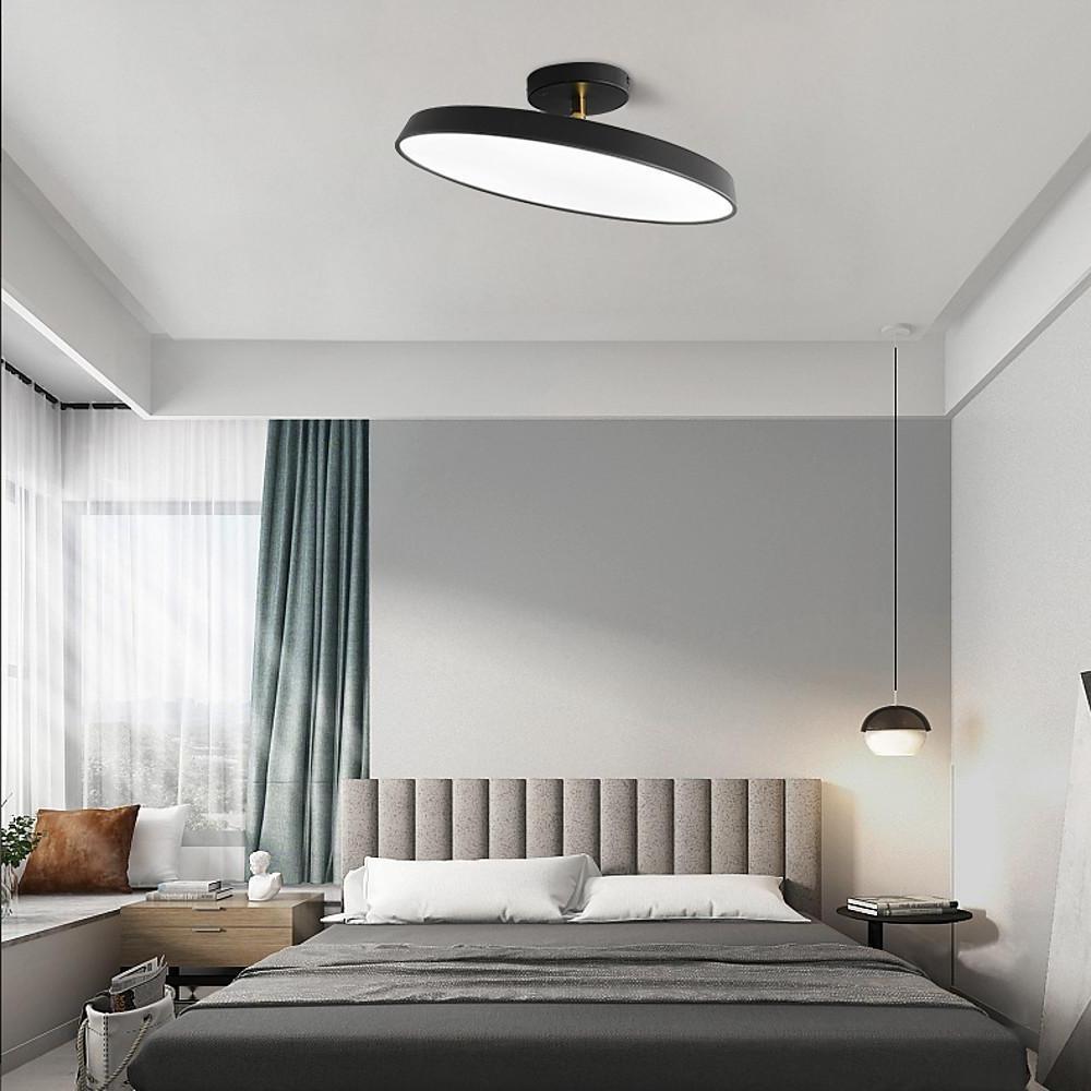 Circular Art Deco Semi-Flush Mount Ceiling Light — Aluminum & PVC, Adjustable 1-Light LED, 56W, 20" Diameter