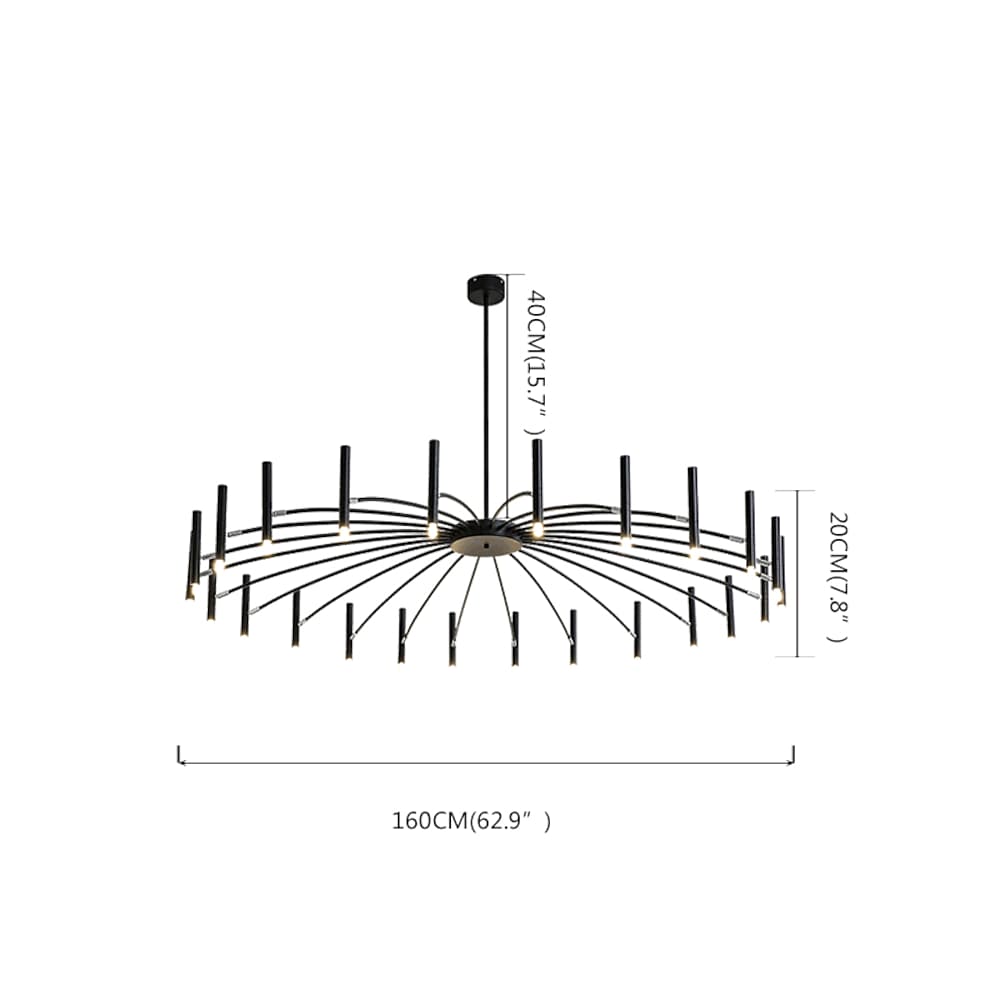Sputnik Round Chandelier — Matte Black with Gold Tips, 24-Light G9 LED, 63" Dia., Adjustable Height