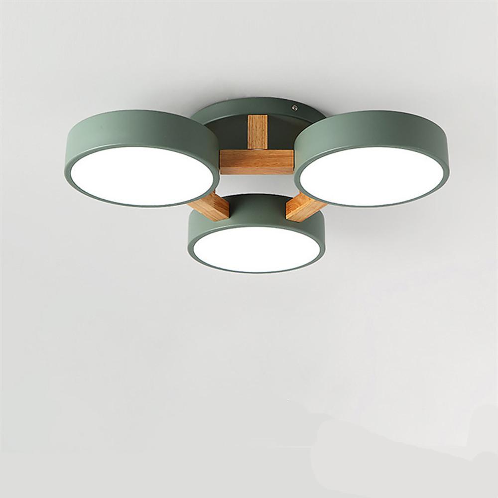 Triple Circular Flush-Mount Ceiling Light — Metal and Wood, 3-Light, 36W LED, 3-Step Dimming, 21"