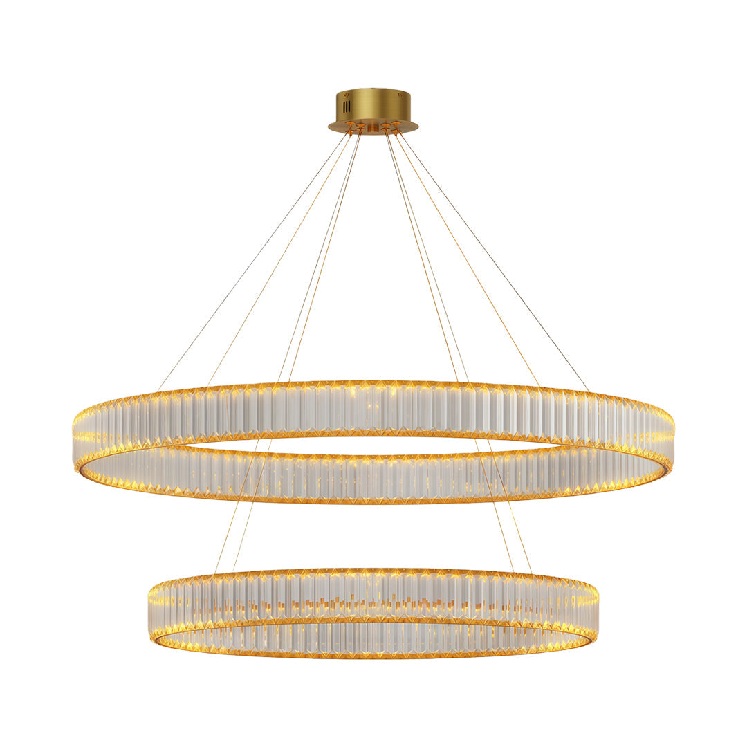 Round Crystal Ring Chandelier — Copper, Black, or Chrome, LED, Three-Step Dimming (3000K/4000K/6000K)