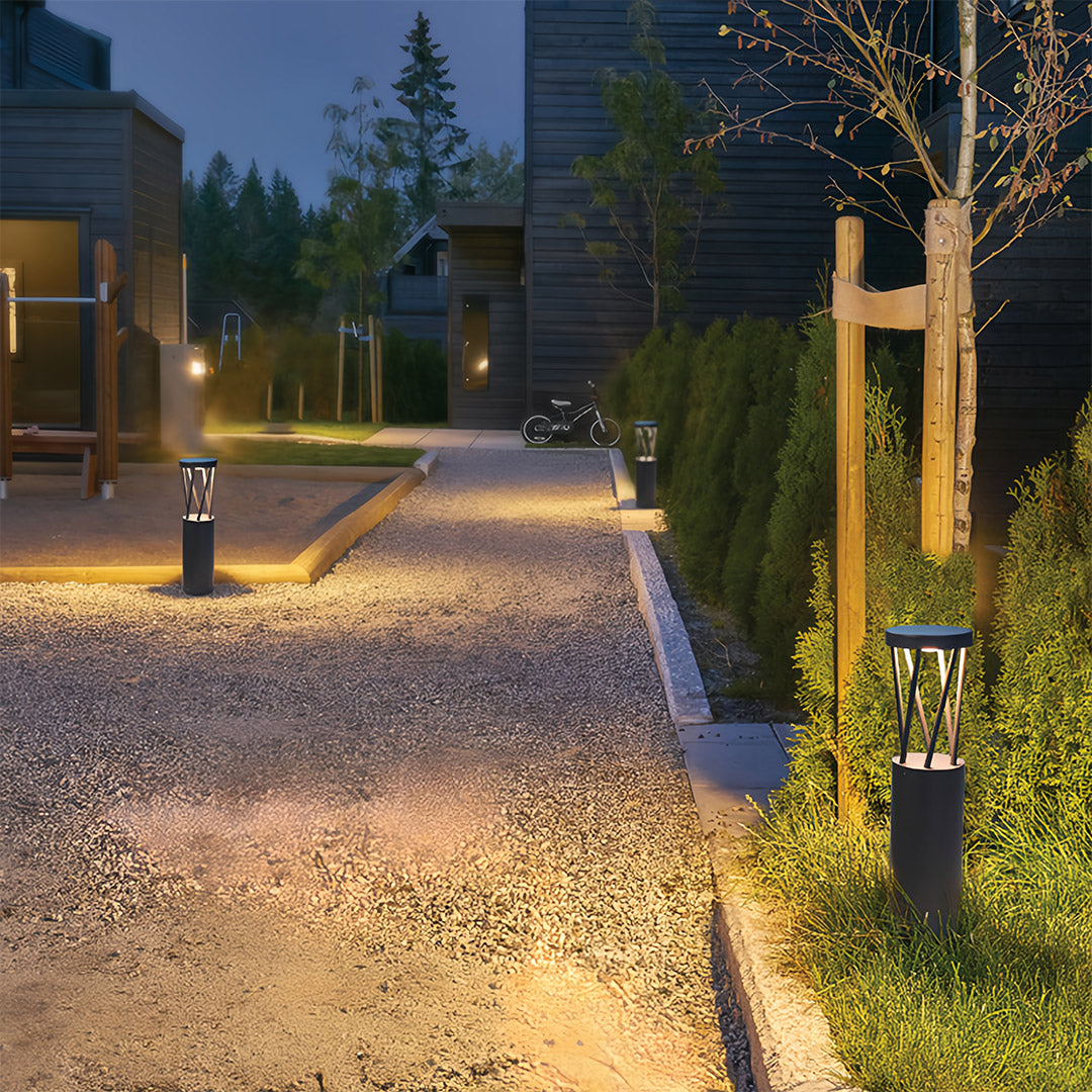 Modern Outdoor Bollard Path Light — Sand-Black Aluminum, LED, IP54, 300mm or 500mm