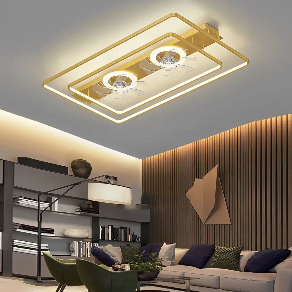 Rectangular LED Dual Head Ceiling Fan with Transparent Blades Luxe