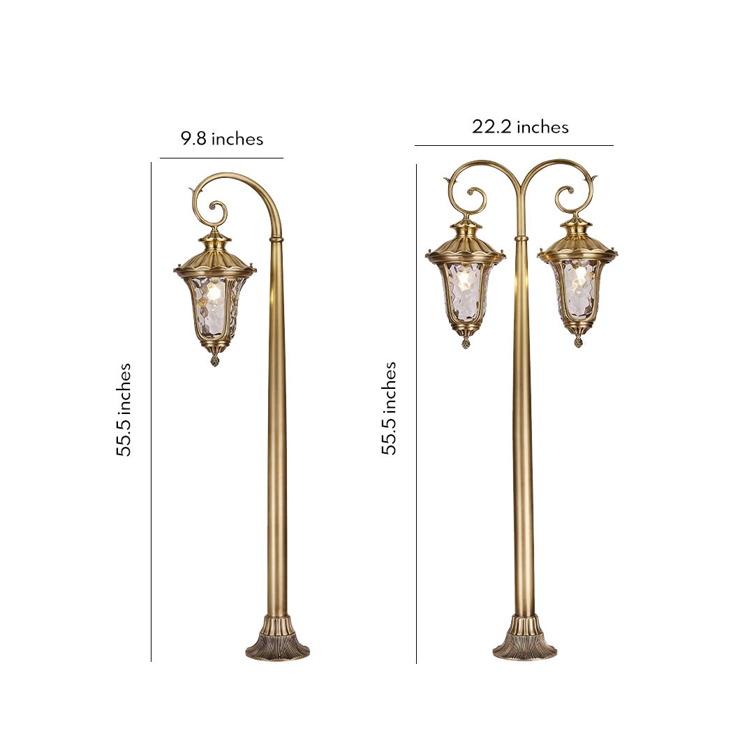Vintage Copper Outdoor Path Light — Solid Copper, Glass Shade, E27, IP55, Single or Double-Head
