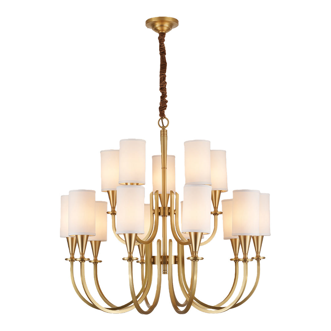 Modern Minimalist Chandelier — Copper Frame, Off-White Fabric Shades, E14, 6/8/10/15-Light