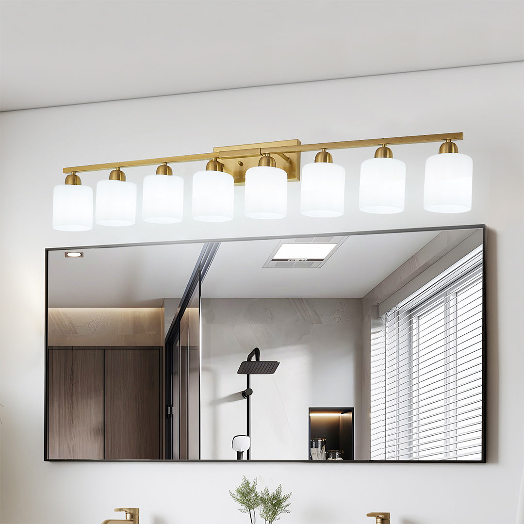 Minimalist Bathroom Vanity Light — Creamy White Glass, Metal Frame, E26, 4/5/6/8/10-Light, Matte Black / Sand Nickel / Copper