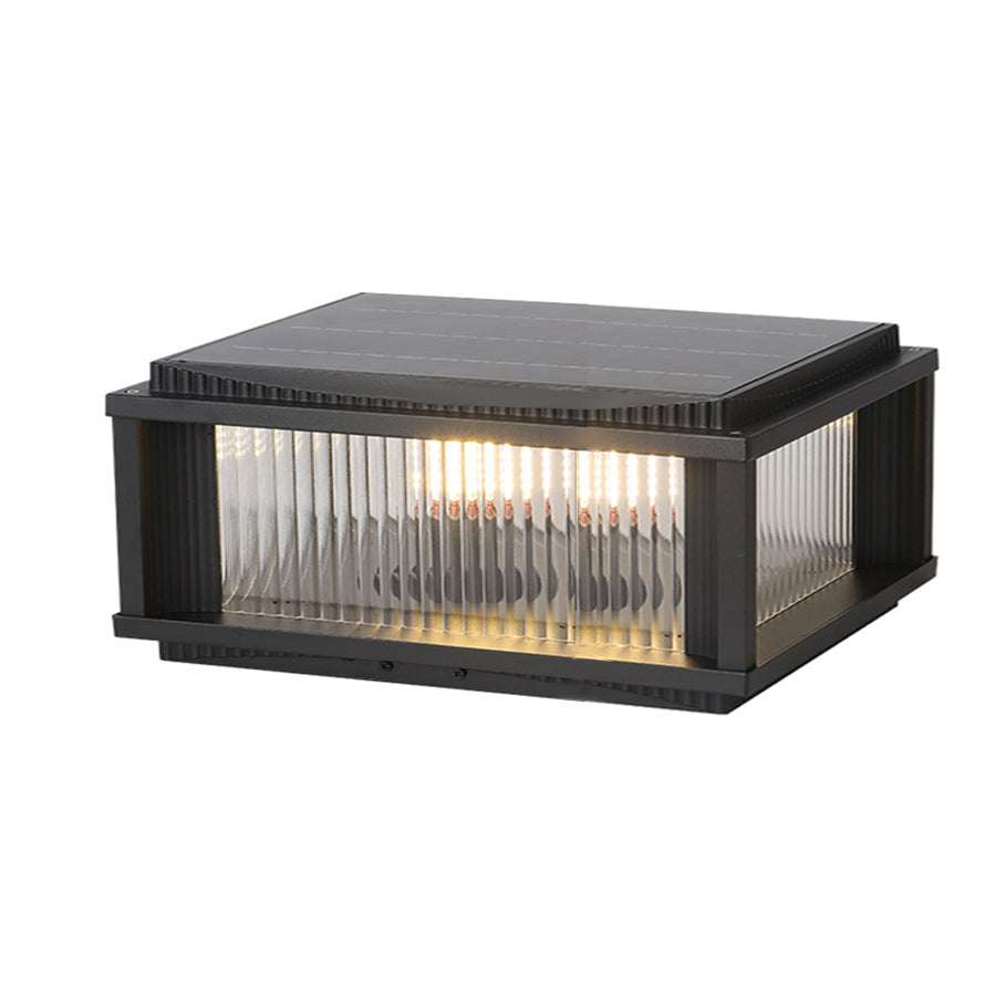 Retro Square Outdoor Solar Pillar Light — Aluminum & Glass, Dual-Mode, Three-Color Dimming, IP54, E26