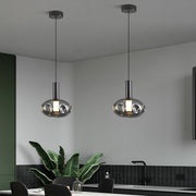 Minimalist Branch Drum Pendant Light — Wrought Iron, Smoke Grey Glass, Three-Color Dimming, Adjustable Chain