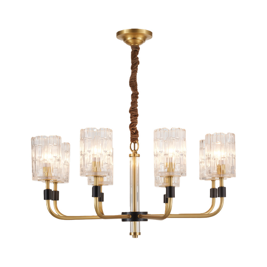Minimalist Copper and Glass Cluster Chandelier — Full Brass Frame, Transparent Glass Shades, E14, 3 to 15-Light