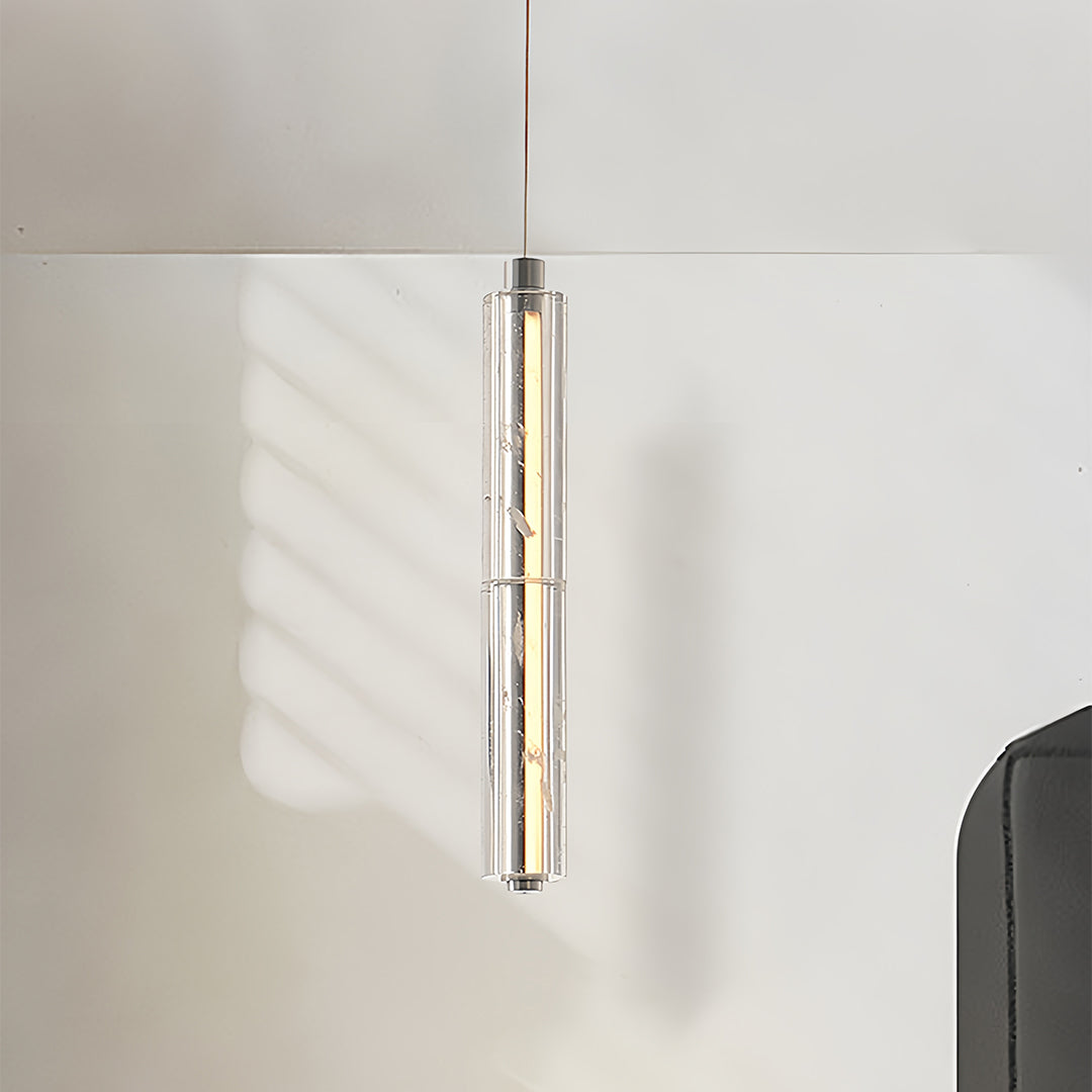 Minimalist Linear Crystal Pendant — Chrome Metal, 1-Light, 6.8W–10.2W Dual Mode, Adjustable Height