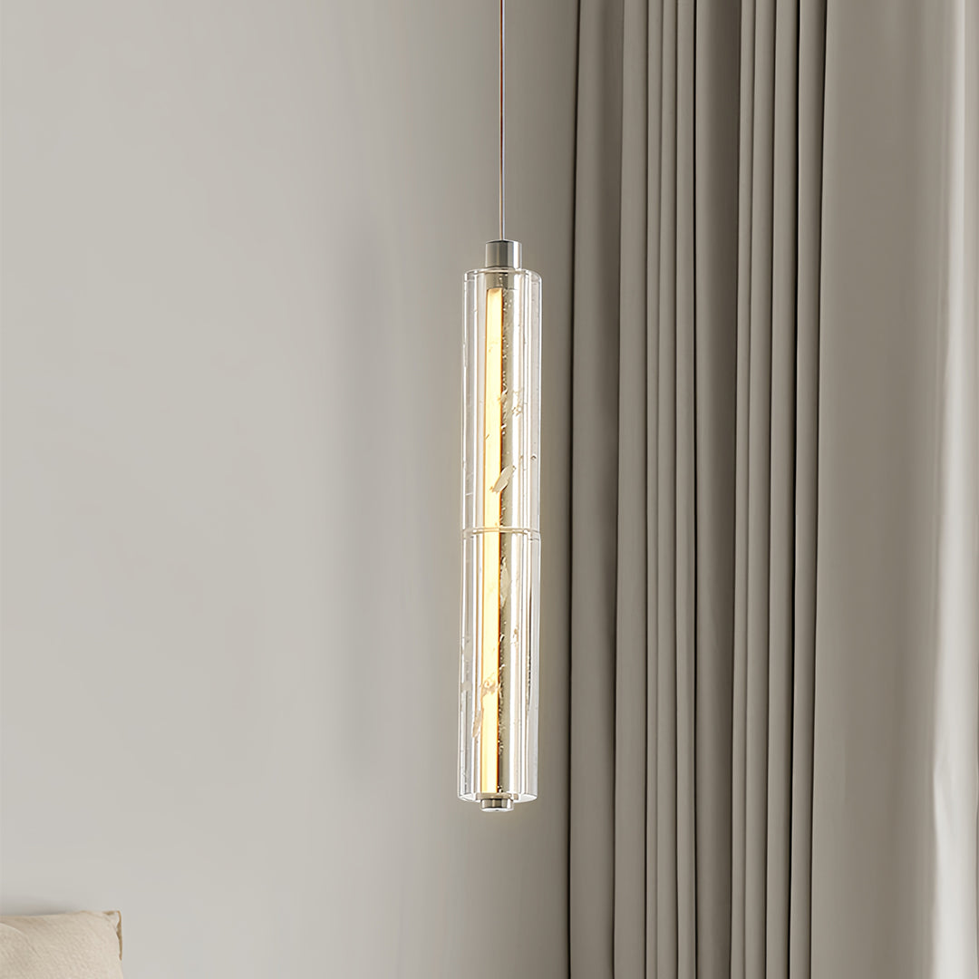 Minimalist Linear Crystal Pendant — Chrome Metal, 1-Light, 6.8W–10.2W Dual Mode, Adjustable Height