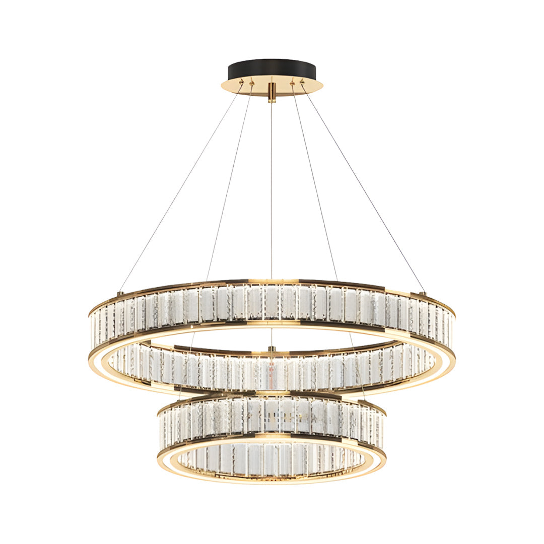 Circular Crystal Chandelier — Gold Aluminum, Multi-Layer, LED Three-Color Dimming (3000K/4500K/6000K), 59.1" Adjustable Chain