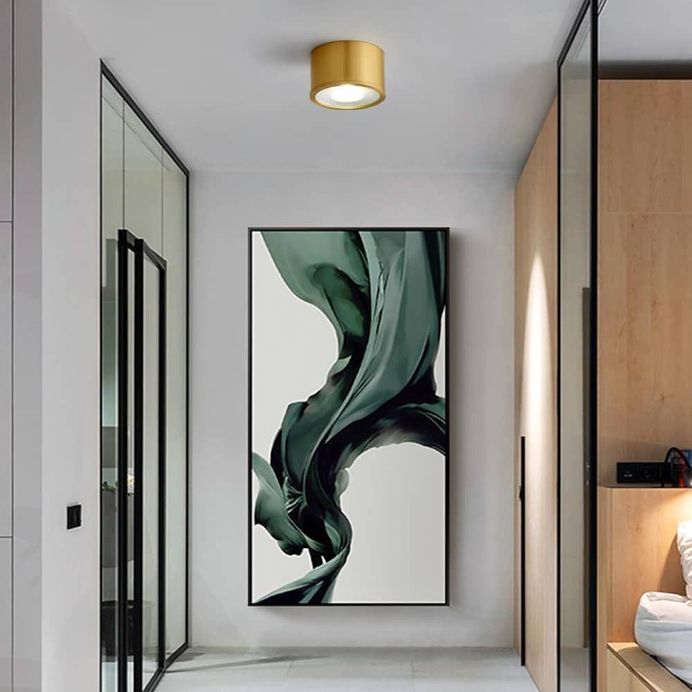 Modern Flush Mount Ceiling Light with Cylindrical Copper and Brass LED Design