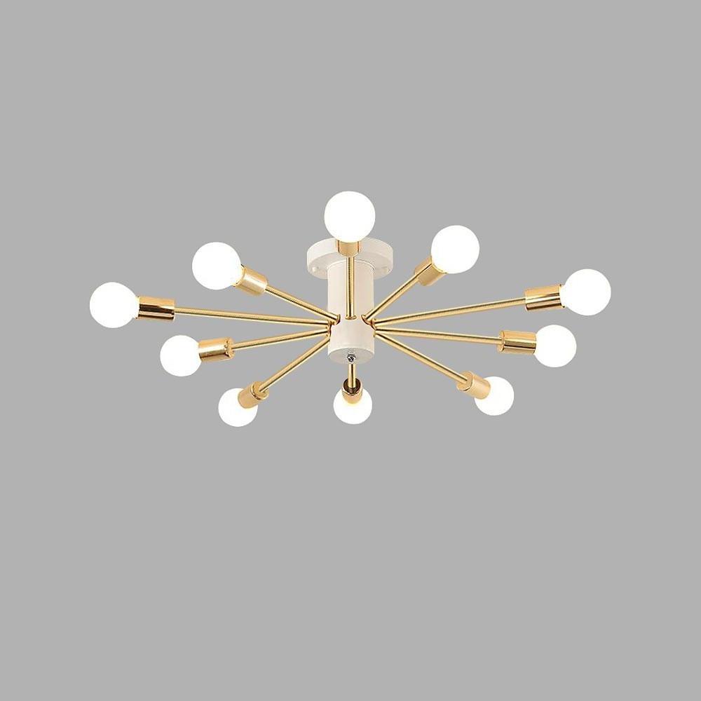 Geometric Sputnik Semi Flush-Mount Chandelier — Metal, Gold, 10-Light E26/E27, 43" Wide