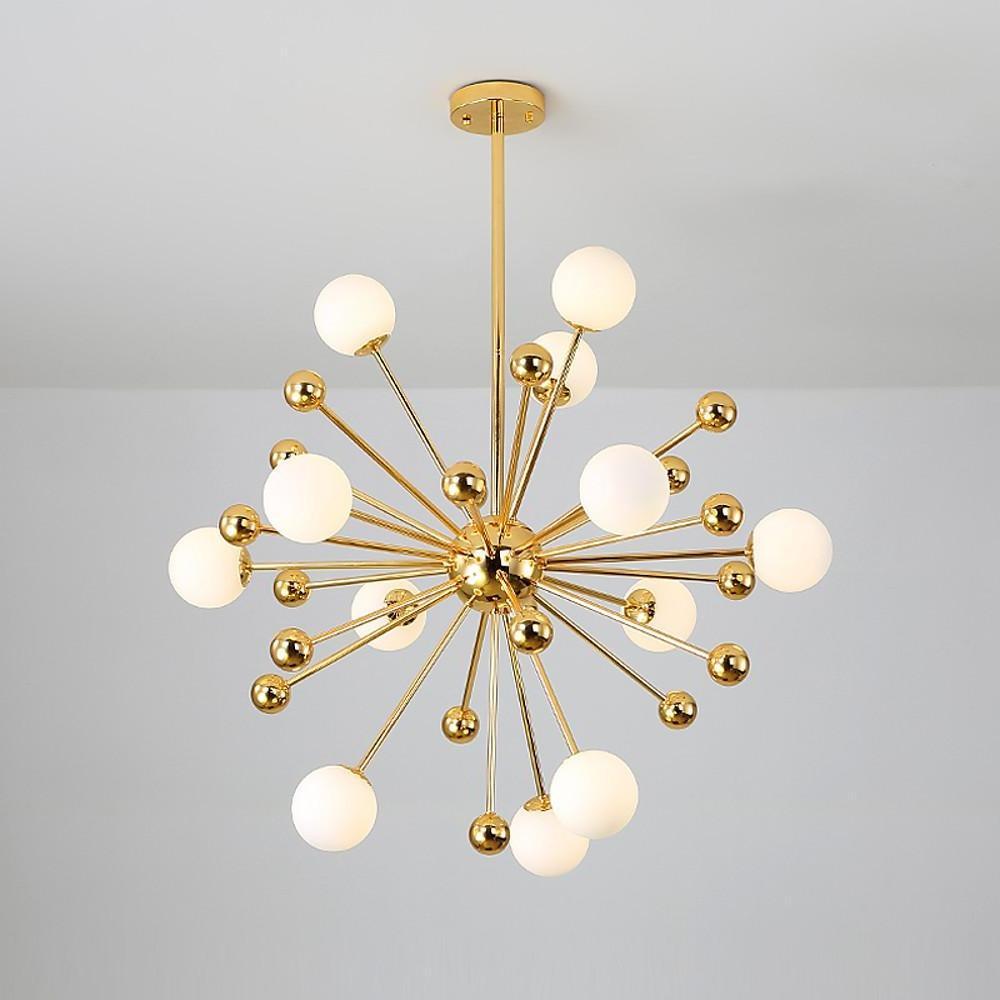 Sputnik Cluster Chandelier with Globe Glass Bubbles — Electroplated Metal, 12-Light, 31", 3000K / 6000K