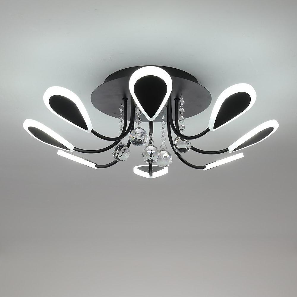 Contemporary 8-Light Crystal Flush Mount — Metal and Acrylic, Integrated LED, Dimmable, 3000K–6000K, 23"