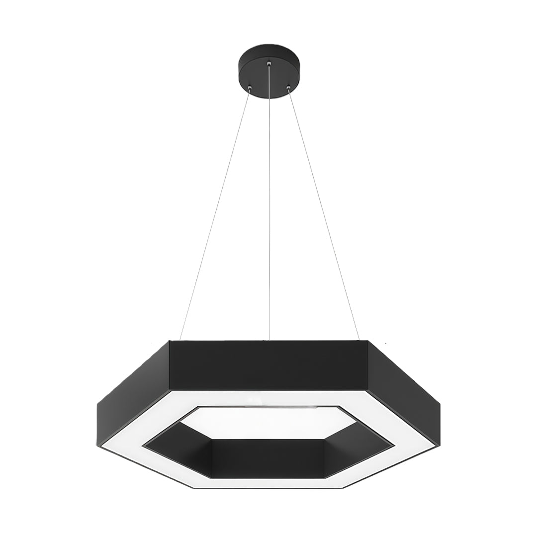 Hexagonal Geometric Honeycomb LED Pendant — Iron, Acrylic Shade, 6 Sizes, 39.4" Adjustable Chain, Black or White