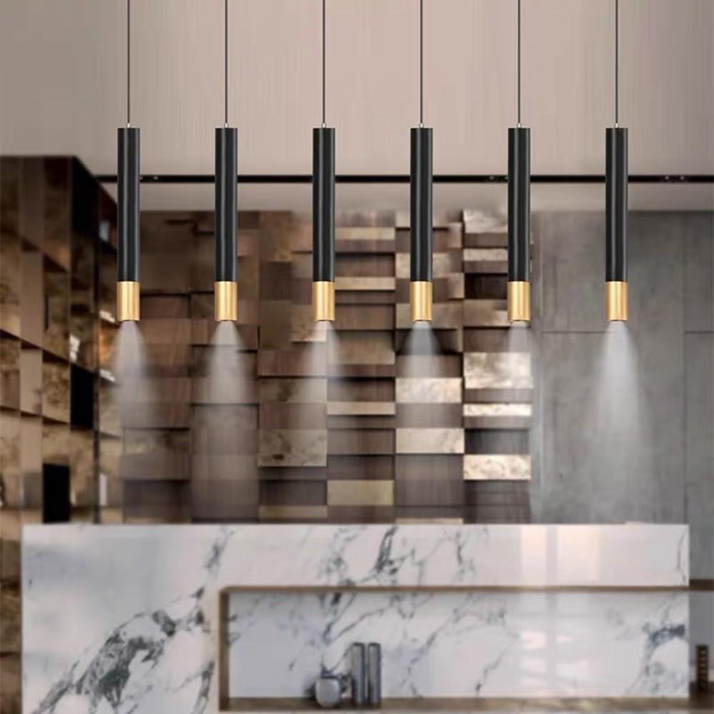 Cylindrical Mini Pendant Light — Black and Gold Metal, LED 3000K, 3-Step Dimming, 59" Adjustable Cord