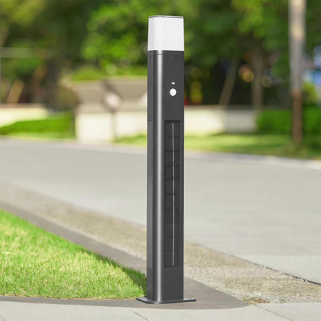 Solar Aluminum Bollard Light — Black, 3W LED, Three-Color Dimming (3000K/4500K/6000K), IP55, 4000mAh, 25.59" Height