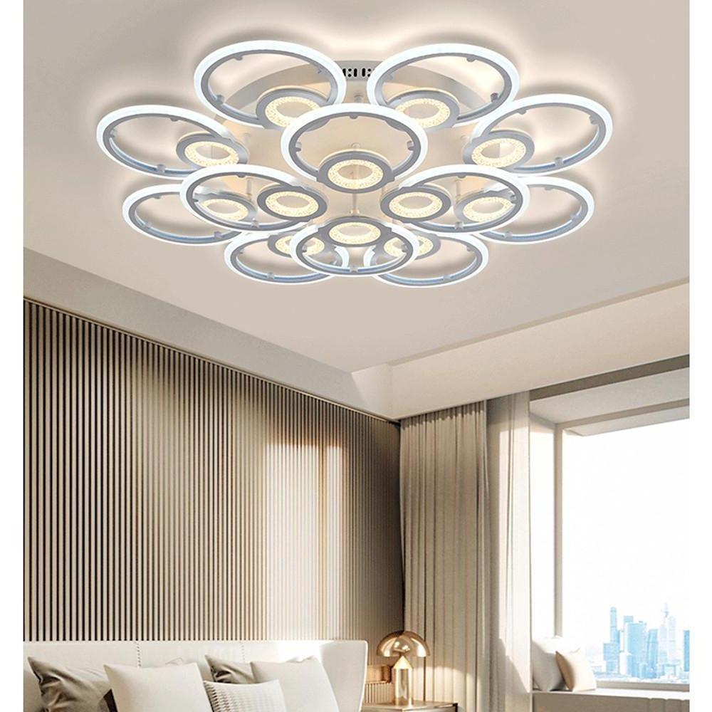 Geometric Metal Ring LED Flush-Mount Ceiling Light — Acrylic, 3-Step Dimming, Remote Control, 4-Light or 12-Light, 23"