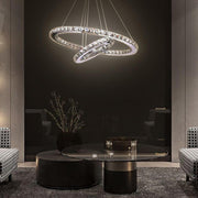 2-Ring Crystal Chandelier — Metal, Electroplated Finish, 1-Light Uplight, 16", 20W
