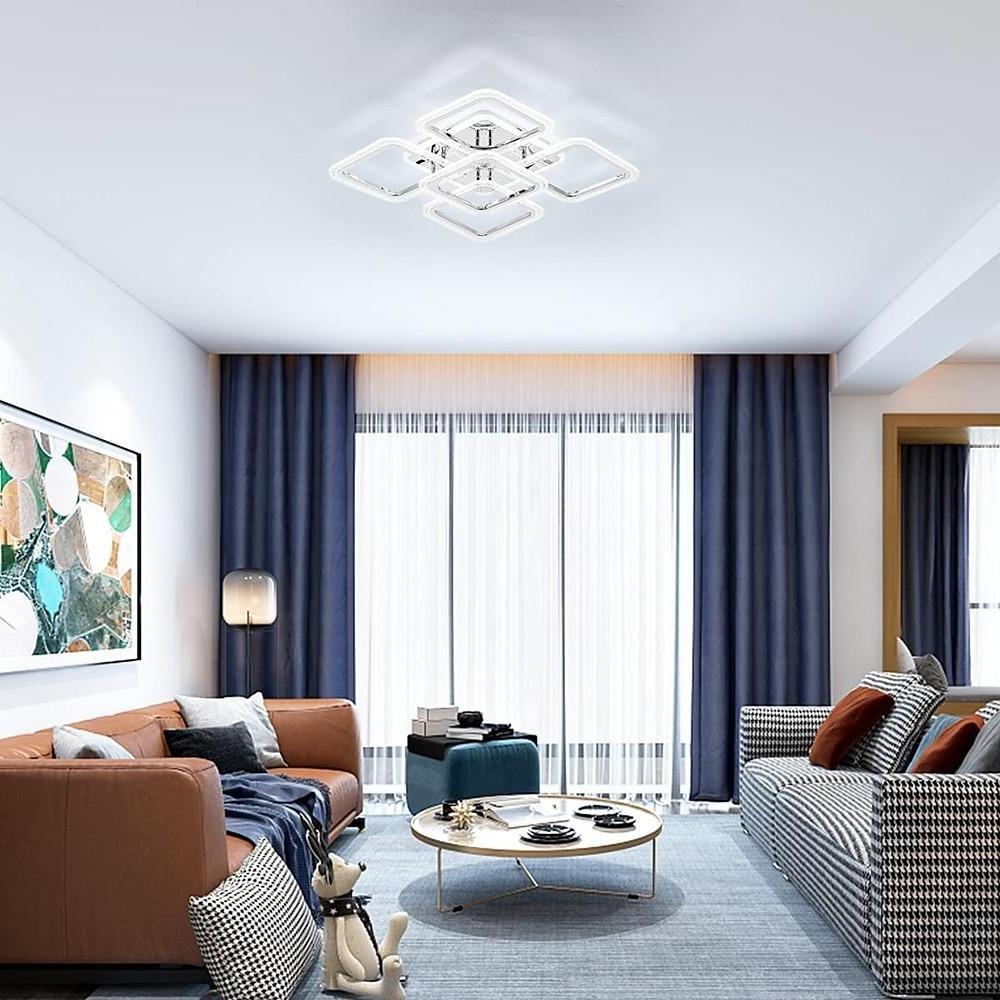 5-Light Square Flush-Mount Ceiling Light — Acrylic, Chrome & White, Dimmable LED, 3000K/4500K/6000K, Remote Control, 22"