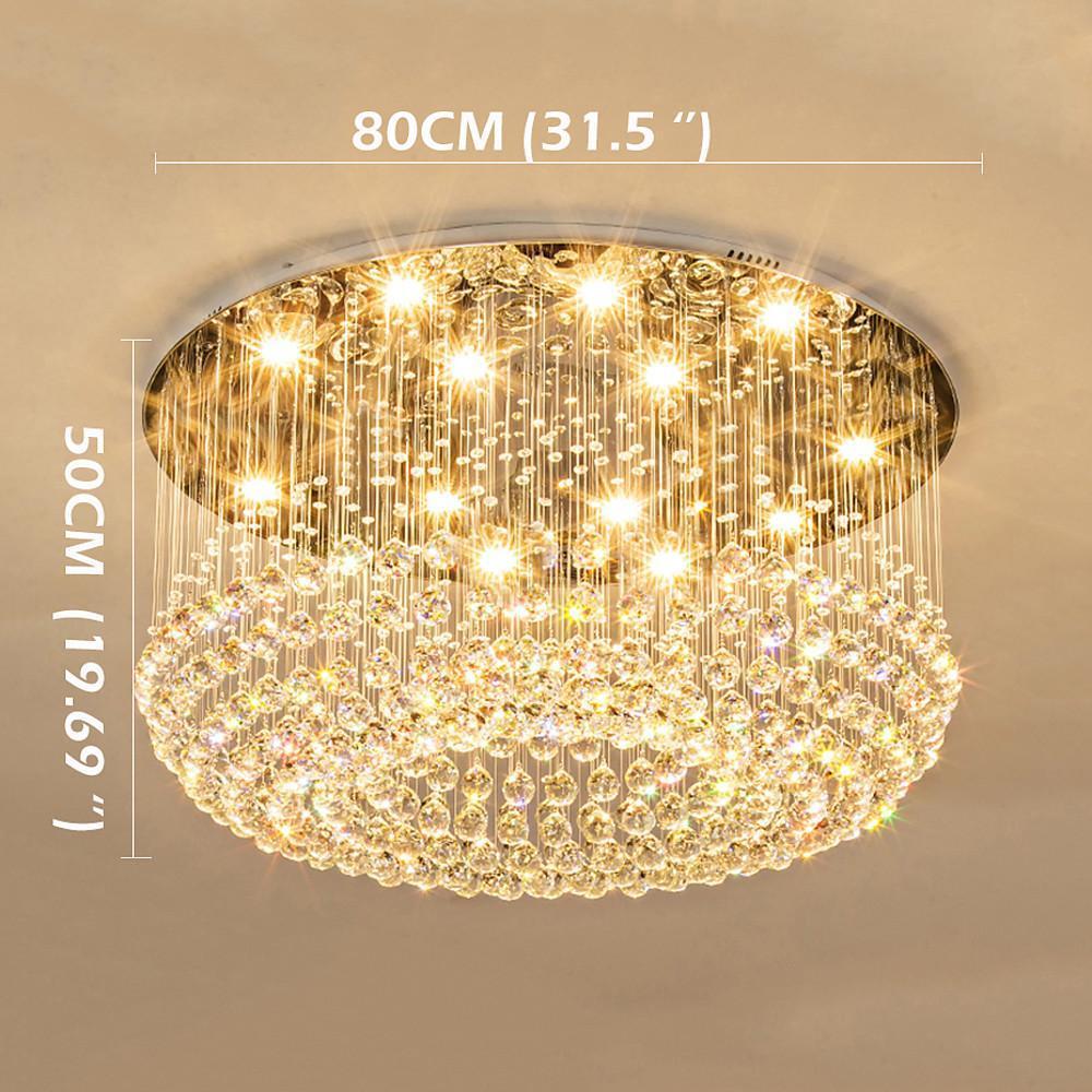 5-Tier Crystal Drum Flush-Mount Chandelier — Iron, LED, 16-Light, 31.5" Dia., Antique Brass or White