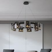 Modern Circular LED Pendant Light with Electroplated Metal and Acrylic Chandelier Design