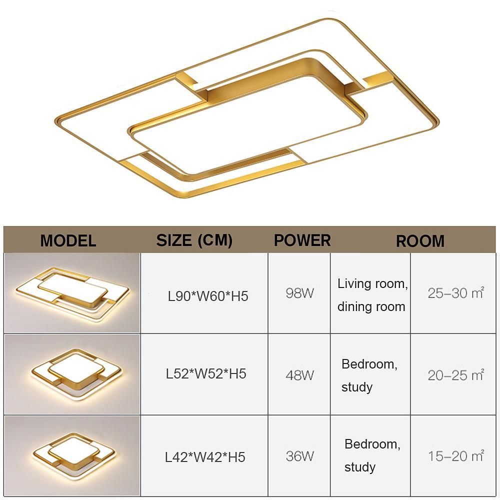 Square Geometric LED Flush-Mount Ceiling Light — Acrylic, 3-Step Dimming, Remote Control, Black or Gold